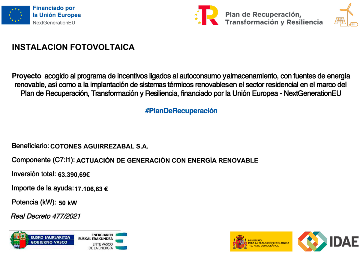 Proyecto de instalación fotovoltaica subvencionada por el Plan de Recuperación y el Gobierno Vasco